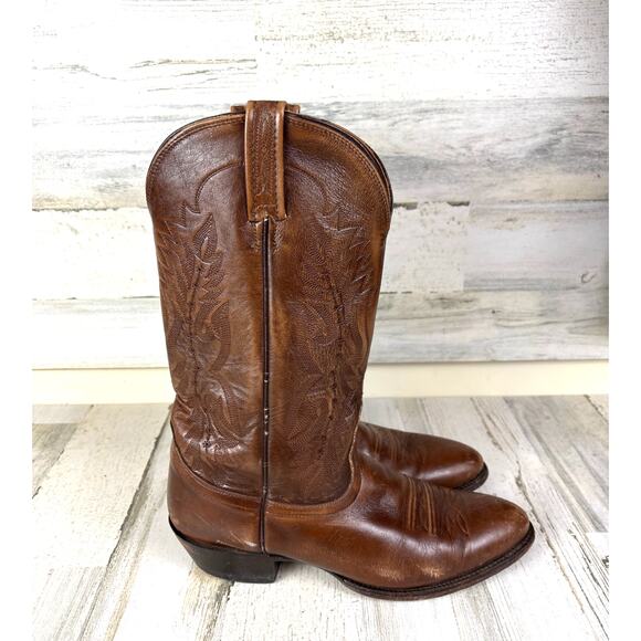 Nocona Mens 10.5 Antique Tan Calf Leather 13 Inch Pull On Cowboy Boots Western - Picture 3 of 9